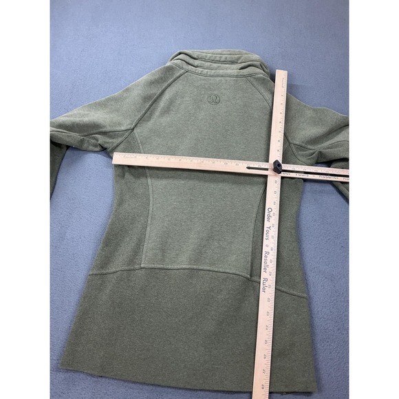 Lululemon Jacket Womens 8 Green Fleece Full Zip Thumbholes Tall Collar Athletic - Picture 5 of 8
